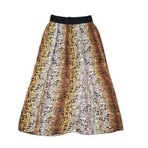 No Boundaries Cheetah / Tiger Print Elastic Carwash Flowy Slit Front Maxi Skirt